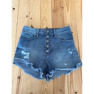 Rewash‎ Denim Shorts High Waisted Distressed Frayed Hem Button Fly Size 3/26
